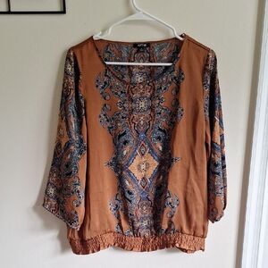 3/$20 Apt. 9 Women's Paisley Blouse - Brown and Blue Size M